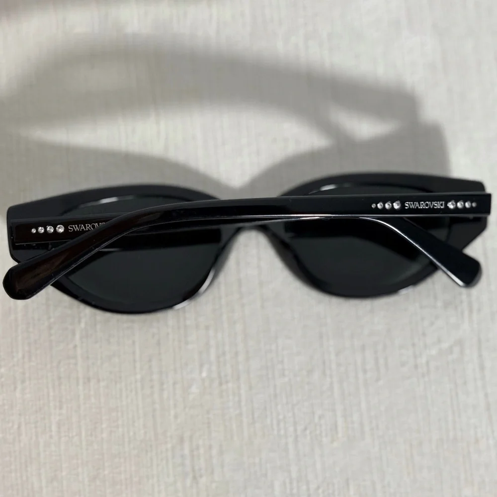 Swarovski Y2K Black Cat-Eye Sunglasses w/ Crystal Accents | Early 2000s